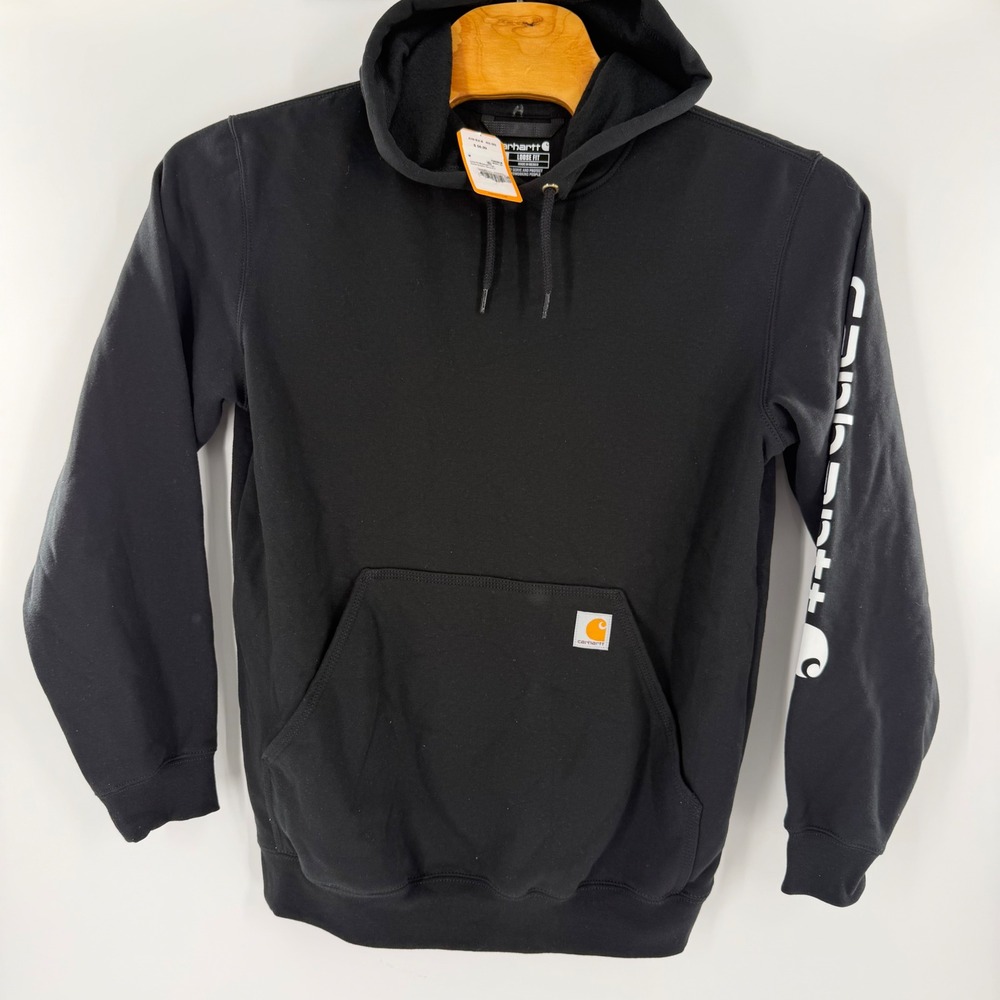 Carhartt Mens K288 Black Loose Fit Midweight Logo Sleeve Graphic Hoodie M